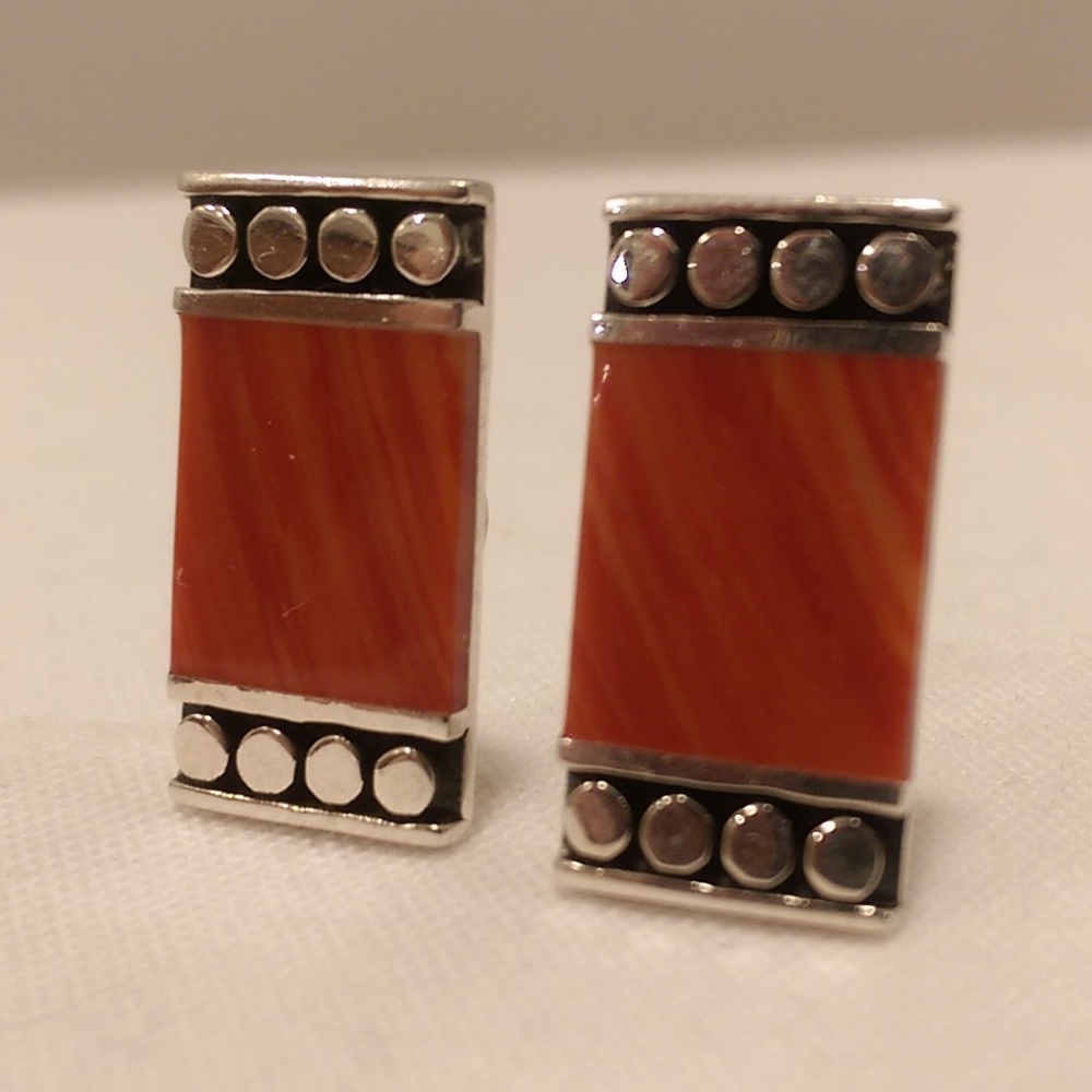 Silver and Coral Clip Earrings
